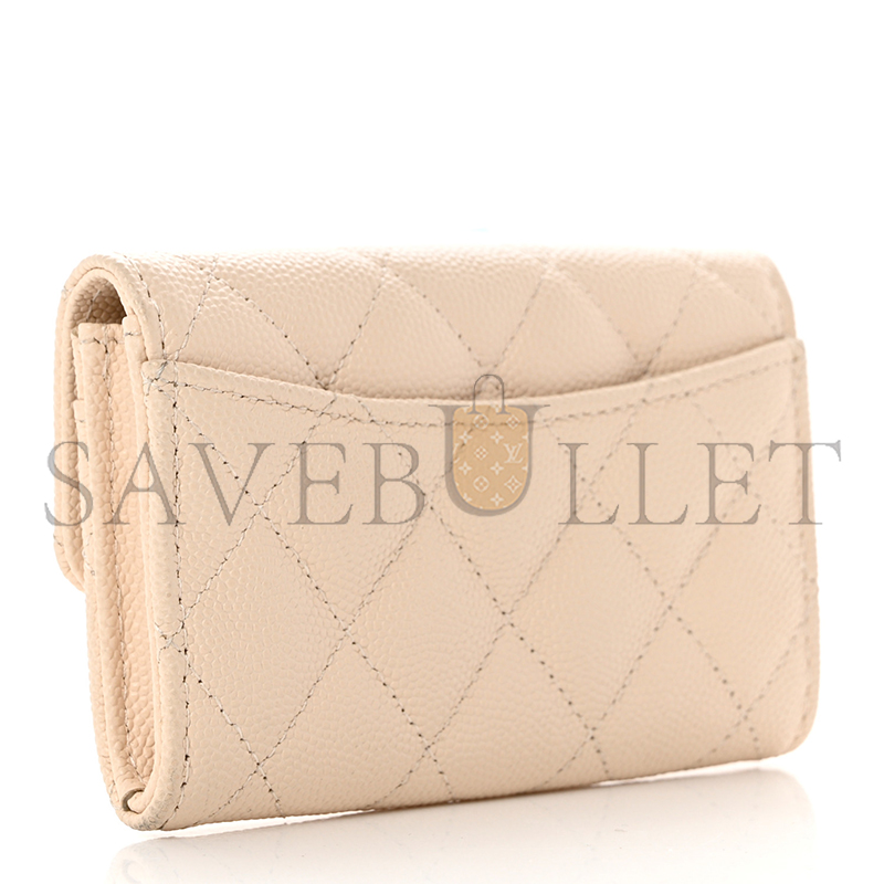 Ch*el caviar quilted flap card holder wallet light beige ap0214 (11.3*7.5*2.5cm)